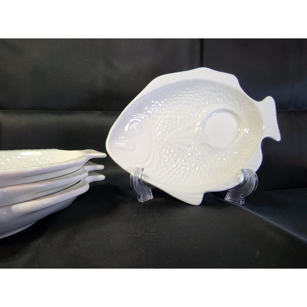 Set of 4 Vintage Whittier Pottery Ceramic Fish Side Plates 1981 8" EUC